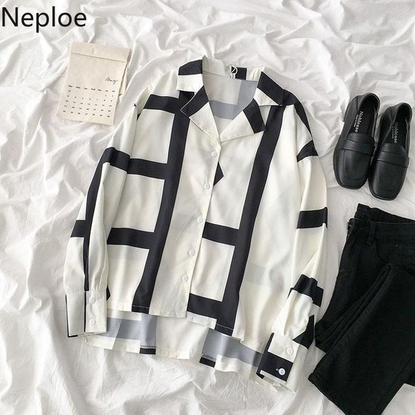 

neploe chiffon blouse contrast color long sleve turn down collar women shirt 2020 spring new single breasted split blusas 591921, White