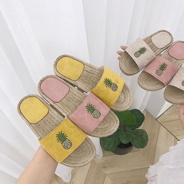 

2020 women slippers outdoor indoor cute pineapple slippers comfort soft sole ladies casual slides open toe women summer shoes #db34, Black