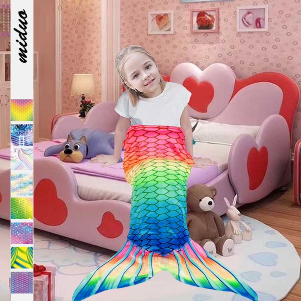 Criança Mermaid Cauda Cobertor Super Macio Feito de malha Crianças Mermaid Cobertor para Sofá Cama Cashmere Sinta-se Baby Cobertor 7 Cores