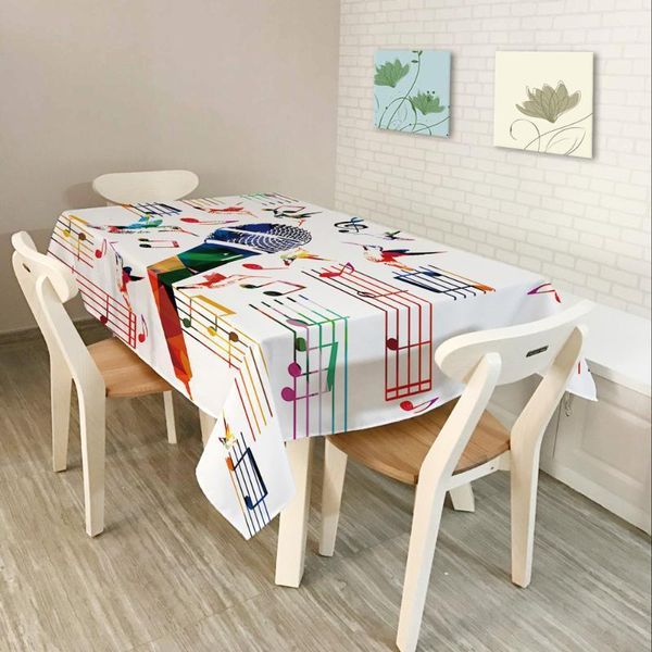 

modern simplicity tablecloth colorful musical note pattern polyester cotton dustproof rectangular dining table cloth home decor1
