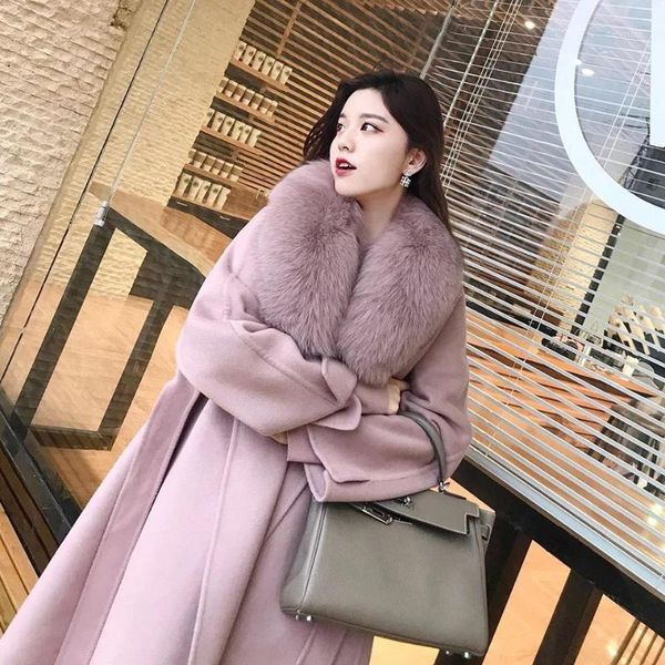

fur collar double-sided cashmere long s1091, Black
