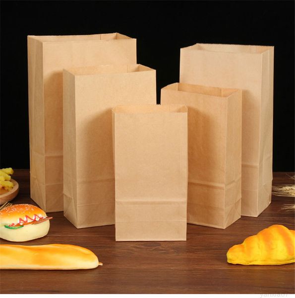 

kraft food square bottom baking film coated oil-proof bread takeaway packaging paper bag a05