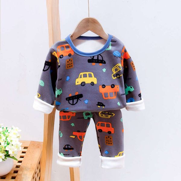 

autumn clothing 2020 children's winter home new wear set korean version two piece cartoon plush pajamas for boys and girls 1w1m, Blue;red