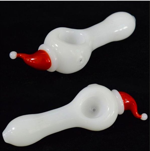 DHL tubulações de vidro chapéu de natal estilo branco jade colher tubulações de vidro 4.5inch mão tubos de fumo vermelho tampão de santa