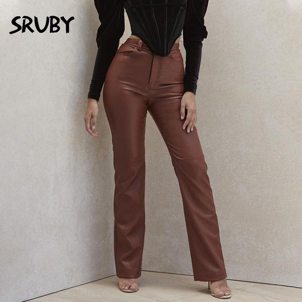 

sruby autumn winter pu leather trouser women fashion casual with pockets pu boducon straight leg pants leather pencil pants, Black;white