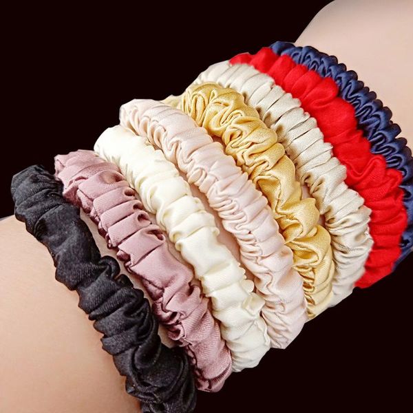 

hair accessories 100% pure silk band scrunchies for women female narrow rope plain crepe rubber 22colors