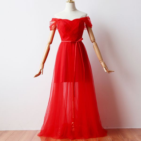 

new elegant red a-line floor-length evening dresses long dance party dress hostess women graduation simple short inside 9069, White;pink