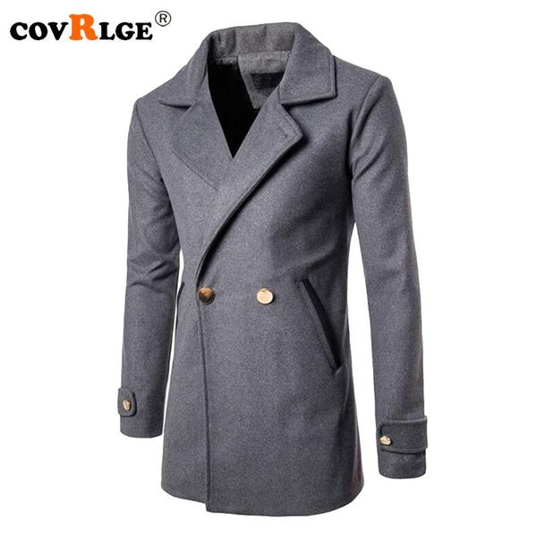 

covrlge men trench coat solid long mens woolen jacket winter fashion windbreaker korean clothing brands overcoat mwf007, Tan;black