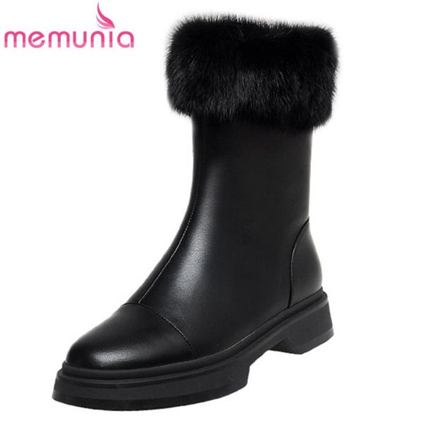 

memunia 2021 большой размер 43 натуральная кожаная обувь женщины зимние снежные сапоги высокое качество низкий каблук повседневная обувь жен, Black
