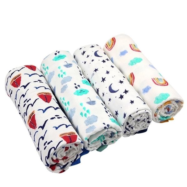 

2 layers blanket newborns bamboo fiber cotton muslin swaddle infant baby bedding sheet play mat for kids bath towel y201009