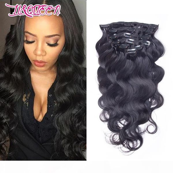 

8a brazilian virgin hair body wave clip in hair extensions 120g unprocessed peruvian indian remy human hair weaves 7pieces lot full head, Black;brown