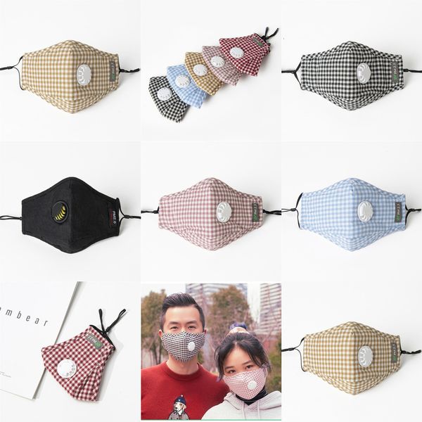 

mask with valve breathable pm2.5 plaid anti-fog washable adjustable cotton facial cover soft outdoor mouth filters masksb14z