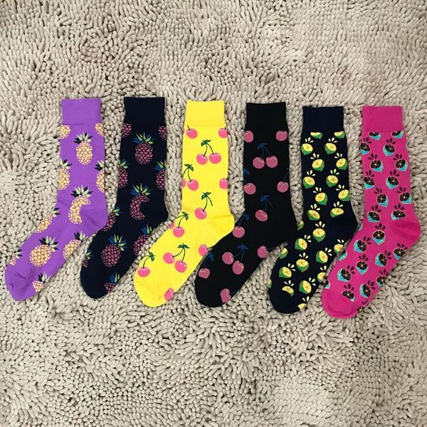 

1pair men's funny colorful combed cotton socks fruit argyle style dress casual crew socks happy wedding gift p0261, Black