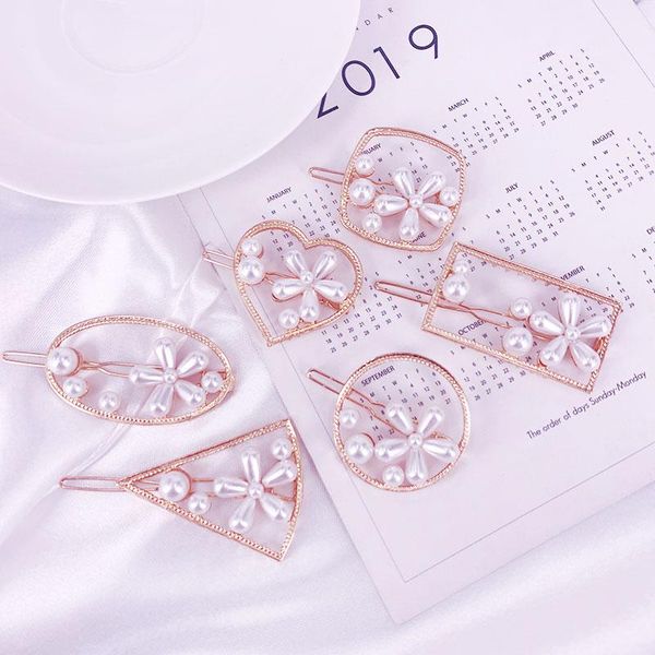 

new alloy hollow pearl flower geometric pattern card heart shape word clip girl side clip frog, Golden;silver