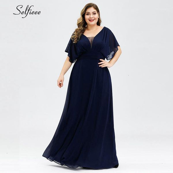 

plus size navy blue maxi dresses double v-neck short sleeve a-line chiffon women dress elegant long party dresses robe femme1, Black;gray