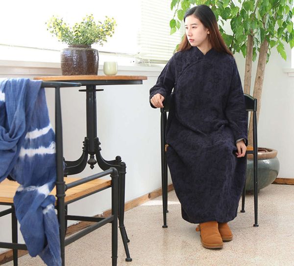 

autumn and winter hand button linen jumpsuit long with cotton jacquard skirt 150118, White