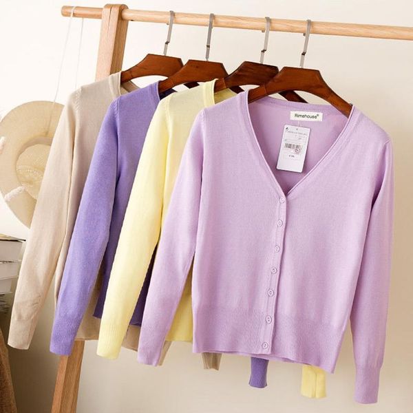 

2020 women knitted cardigans coat spring & autumn casual long sleeve v-neck crochet knit sweater coat female 28 soild color, White