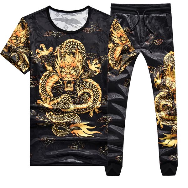 

2021 new chinese dragon summer sweat suits the sport men suit of short sleeves t-shirt sports mark clothess blazer ijz2, Black