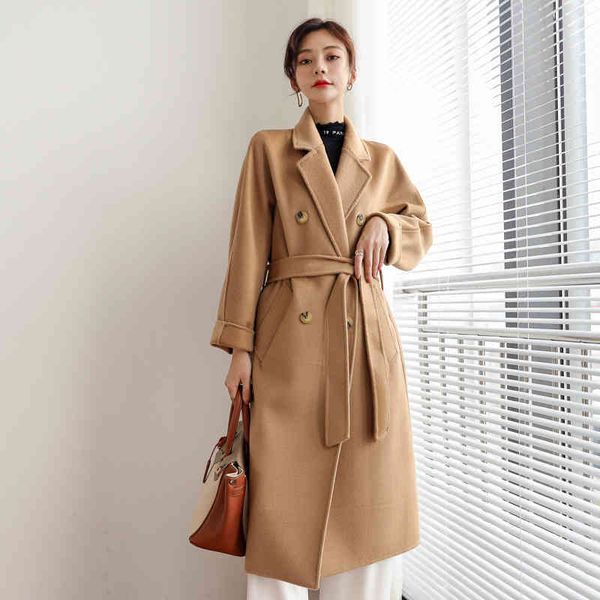 

max 2022 new trendy brand mara women's coat classic water ripple vermicelli double-sided tweed coat women's long handmade us size1, Black