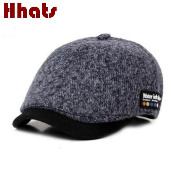 

which in shower women men solid color wool winter beret hat thick warm knitted flat cap male female peaked cap newsboy hat bone, Blue;gray