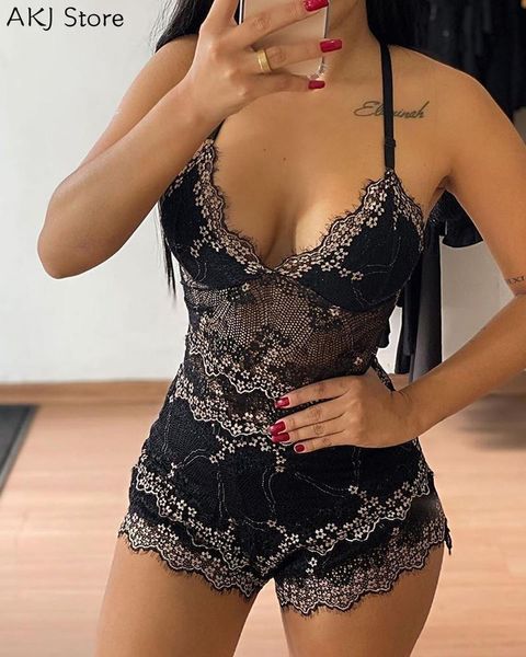 

women fashion elegant casual patchwork eyelash lace spaghetti strap cami set, Gray