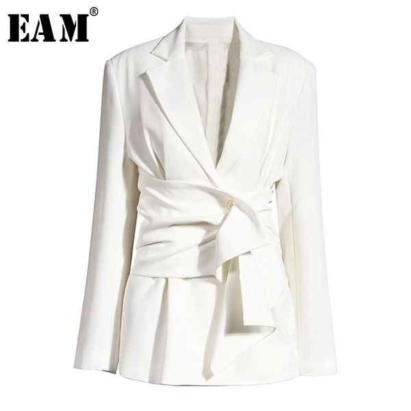 

[eam] women white knot split joint irregular blazer new lapel long sleeve loose fit jacket fashion spring autumn 1x343 201114, White;black