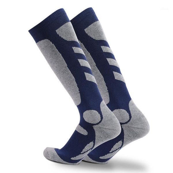 

sports socks winter thermal ski thick cotton snowboard cycling skiing soccer men women absorption knee high elastic1, Black