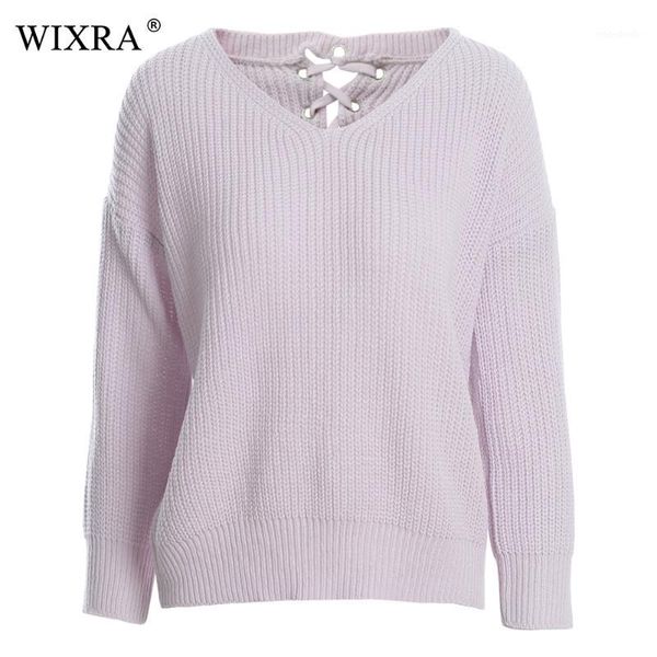 

wixra 2018 sweaters hollow out v neck solid sweater fashion lace up knitted women's clothing autumn winter new1, White;black