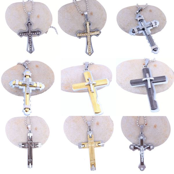 

new fashion jewelry men's stainless steel diamond cross charm pendant necklace gift