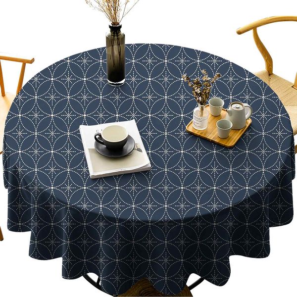 

round tablecloth cotton linen dust-proof table cover abstract dotted floral arrangement circular traditional japanese motifs