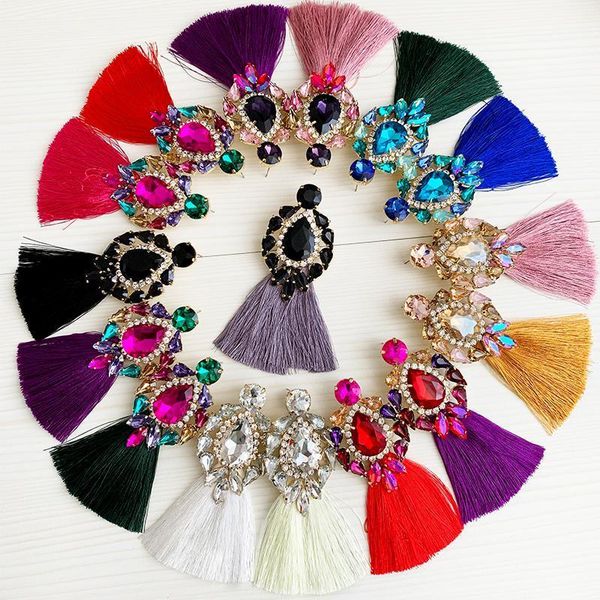 

flower big crystal earrings for jewelry classic luxurious color bling crystal long tassel drop earrings for women wedding 20201, Silver