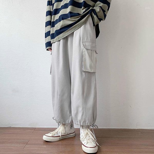 

2020 new spring autumn women gentle cotton drawstring elastic high waist trousers lady solid pocket beam feet straight pants n911, Black;white