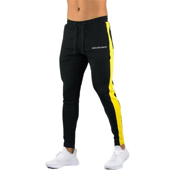 

new men pants hip hop fitness clothing joggers sweatpants side stripe classic fashion streetwear track pants trousers, Black