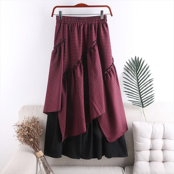 

tutu skirts womens 2020 new spring autumn vintage irregular patchwork midi skirts high waist slim plaid ol faldas jupe femme, Black