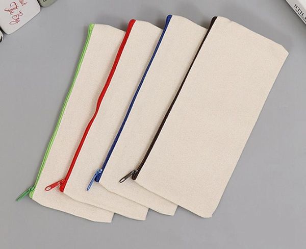

gift wrap 300pcs/lot fast blank canvas zipper pencil pouches pen pouch cases cotton cosmetic bags makeup bag organizer