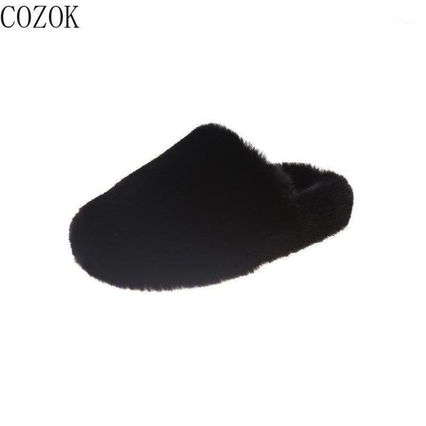 

winter women's cotton slippers furry slippers solid color casual women's shoes comfortable home 20211, Black