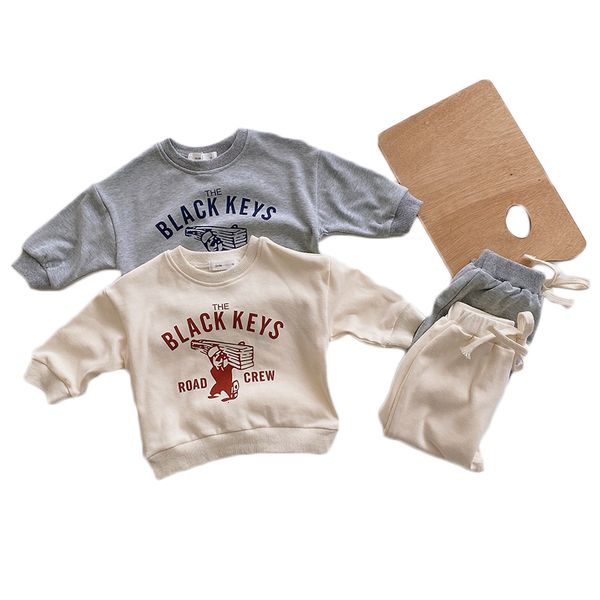 

2021 new newborn baby clothing sets boys cartoon long sleeve sweatshirt toddler kids girls harem pants suit children clothes set wnf5, White