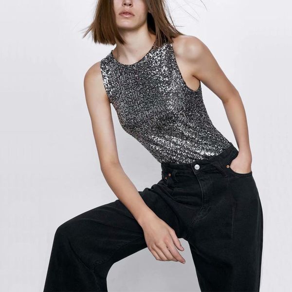 

summer women's jumpsuit casual solid color sequin stitching round neck sleeveless jumpsuit, Black;white