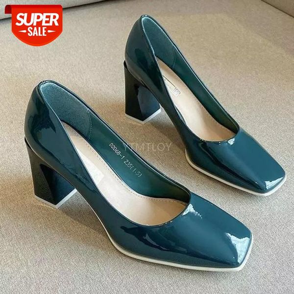 

women high heels brand shoes square toe spring fall pumps thick heels comfortable soft fashion size zapatilla mujer #wo46, Black