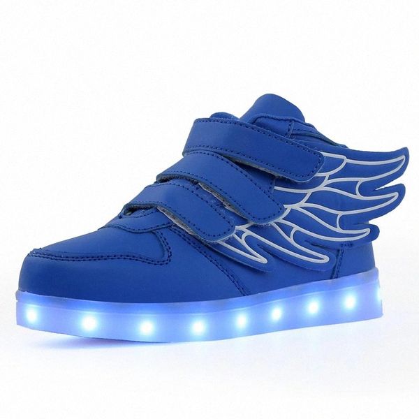 

2018 fashion blue usb charging led children shoes with light up kids casual boys&girls luminous sneakers glowing shoe hook&loop #cz4u