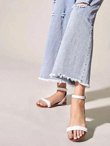 

summer sandals braided women's open toe low soft bottom flats sandals ankle strap women casual sandalias mujer 2021 #xb46, Black