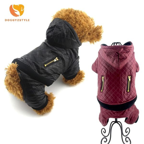 Cão Jumpsuit Winter Leather Pet Roupas Quente Acolchoado Animais De Animais De Petiscos Casaco Café Cat Catumes Para Cães Pequenos S-XL DoggyzStyle Y200922