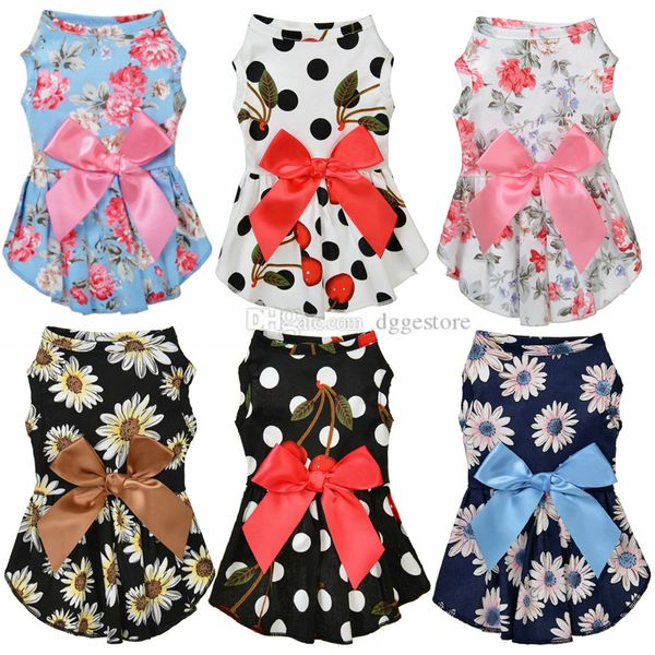 

dog dress with bow sublimation printing dog apparel elegant floral ribbon pet princess dresses pets sundress puppy skirt for small girl dogs