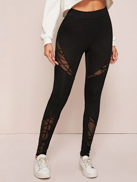 

geo mesh insert high-rise leggings l37n#, Black