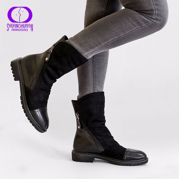 

aimeigao fashion suede leather boots for women faux suede flat mid-calf boots spring autumn women boots black blue shoes t200104