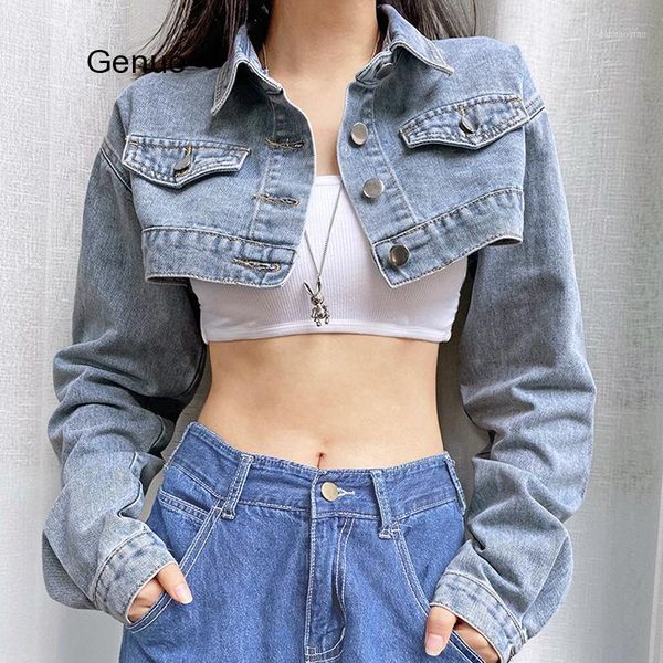

solid cropped denim jacket women autumn vintage kpop streetwear jeans down coat female winter 2020 girl, Black;brown