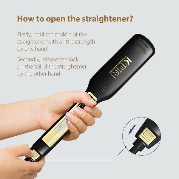 

kipozi hair straightener flat iron tourmaline ceramic professional culer salon steam care 220217276x, Black