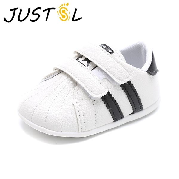 Justsl Bebek Toddler Ayakkabı Yeni Erkek Kız Beyaz Spor Ayakkabı Bebek Yumuşak Alt Kaymaz İlk Yürüyüş Ayakkabı LJ201104