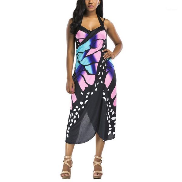 

2020 women beach floral printed dress cover-ups ladies fashion beach shawl dresses summer wear bikini covers sundress1, White;black