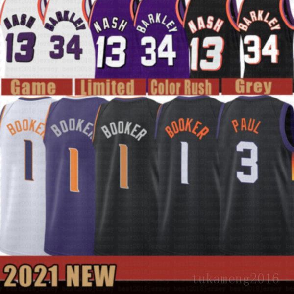 2021 Neues Devin 1 Booker Basketballtrikot Chris Mens 3 Paul Mesh Retro Steve 13 Nash Cheap Charles 34 Barkley Youth Kids Gold